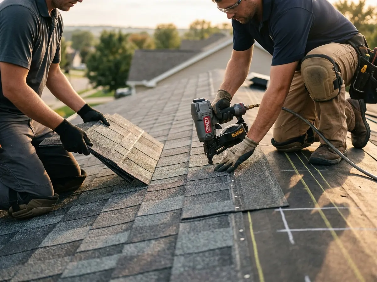 Professional roofer working on a residential roof in Taylors